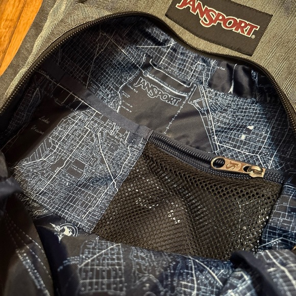 JanSport Backpack Cool Student Laptop Gray Faux Brown Leather Bottom - Picture 10 of 13